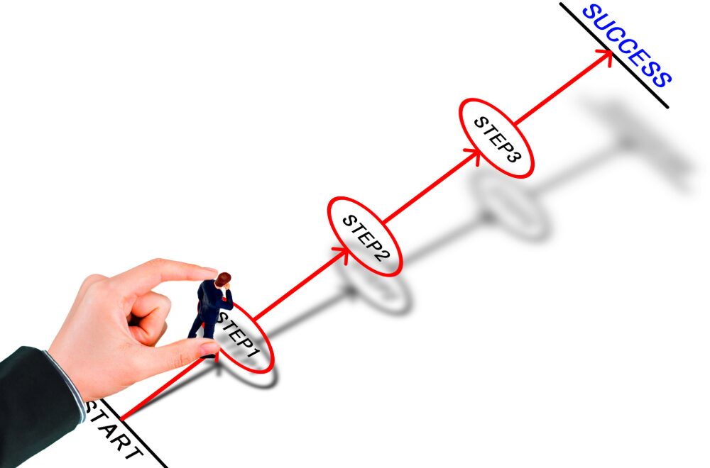 段階を踏んでゴールに向かうイラスト