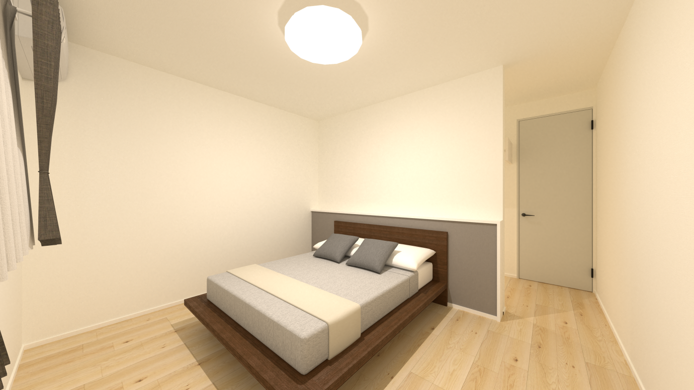 洗面脱衣室と繋がったウォークインクローゼットのある寝室