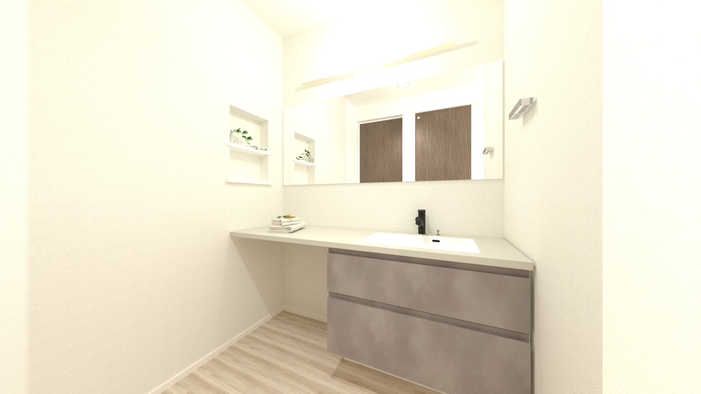 大きな鏡が付いた広々とした洗面