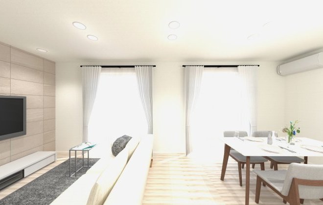 南の2つのテラス窓から明るい光が差し込みます✨やさしい光に包まれる、心地よいくつろぎ空間になること間違いなし！※画像はイメージパースです