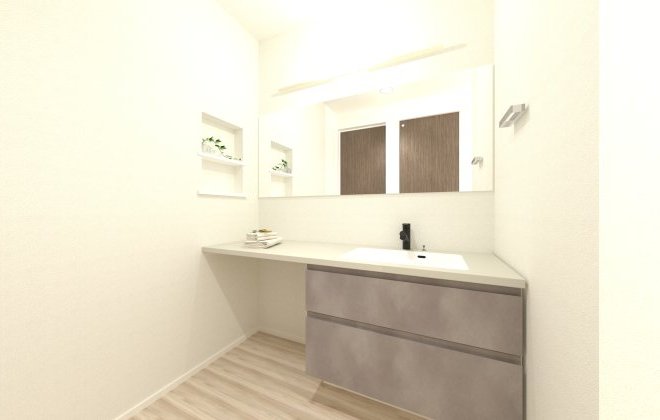 脱衣室と別になっているので、それだけで暮らしがぐっと快適に✨玄関からも近いので帰宅してすぐに手が洗えます。※画像はイメージパースです