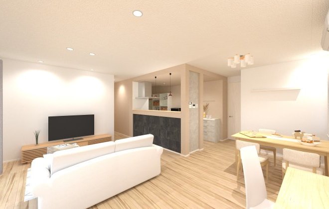 約20帖の広々LDKで家族との時間をゆったりと過ごせます。※画像はイメージパースです