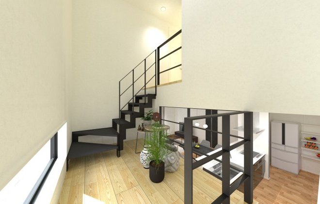 くつろぎスペースなどアレンジ自由にご使用していただけます。リビングが中段から見渡せるお洒落な空間です。※画像はイメージパースです