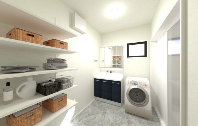 大容量収納可能な可動式の棚があるので、収納場所に困りません！小窓から差し込む光が、明るく照らしてくれます。※画像はイメージパースです