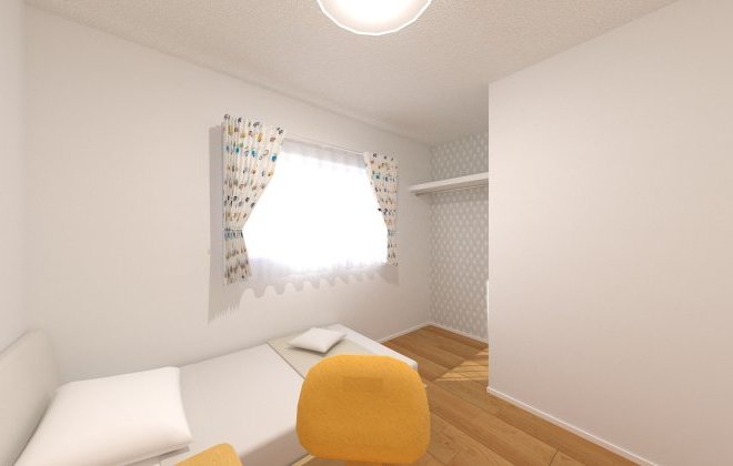 4.5帖の子ども部屋は、オープンクローゼットを採用することで圧迫感が少なく、コンパクトな空間でもゆったり使えるのが魅力です。※画像はイメージパースです