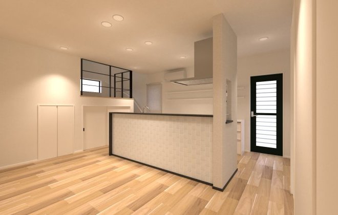 キッチンは家族の気配や会話を感じられるレイアウトで、料理時間がもっと楽しくなる場所に。大容量の収納棚やパントリーがキッチン横につながっているので、片付けもスムーズ。※画像はイメージパースです