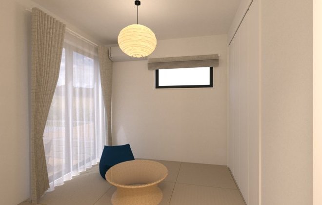 暮らしの中に「ほっと一息つける場所」。そんな役割を果たしてくれるのがこの和室です。小さな子どもの遊び場や、お昼寝スペースとしても便利！※画像はイメージパースです