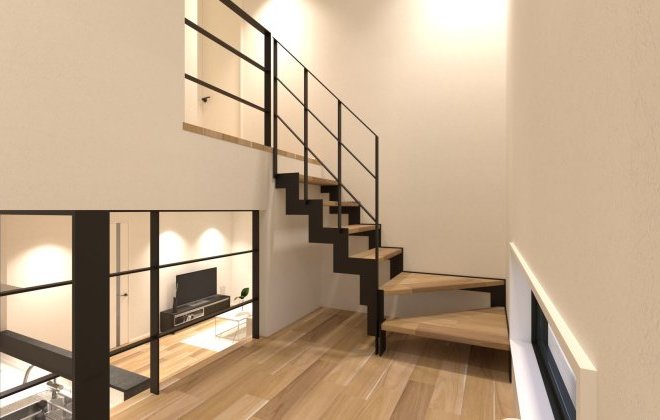 くつろぎスペースなどアレンジ自由にご使用していただけます。リビングが中段から見渡せるお洒落な空間です。※画像はイメージパースです