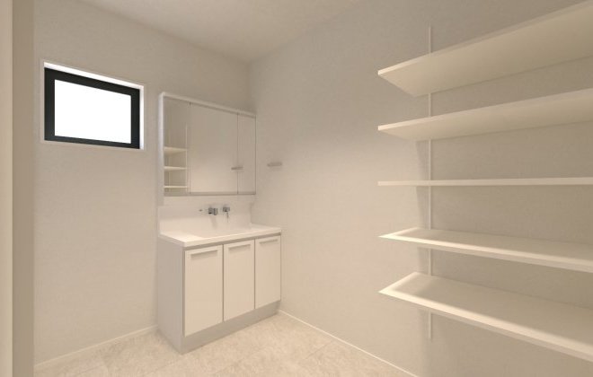 大容量収納可能な可動式の棚があるので、収納場所に困りません！小窓から差し込む光が、明るく照らしてくれます。※画像はイメージパースです