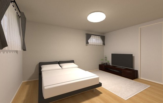 【寝室】ゆとりの10帖寝室。広々ウォークインクローゼット付き。ベッド配置後も余裕があり、テレビやサイドテーブルの設置も自由自在です。※画像はイメージパースです