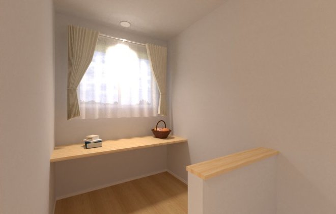 【2Fホール】個室にせず、あえてホールに設けたカウンター。家族それぞれが、思い思いに使える“ほどよい距離感”の居場所です。※画像はイメージパースです