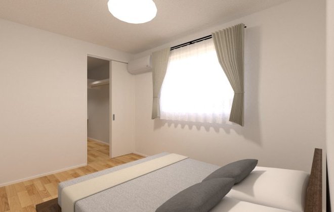 【寝室】ベッドを置いてもゆとりを確保できる6帖の寝室。主張しすぎないシンプルな内装は、インテリア次第で雰囲気を自在にアレンジ可能。※画像はイメージパースです