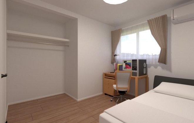 【洋室】5.3帖の子ども部屋は、オープンクローゼットを採用することで圧迫感が少なく、ゆったり使えるのが魅力です。※画像はイメージパースです