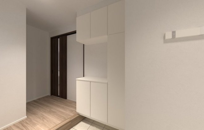 【玄関ホール】土間収納とシューズクローク付きで、見た目も使い勝手もすっきり整います。※画像はイメージパースです