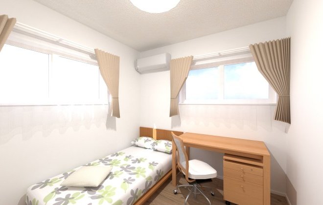 【洋室】コンパクトすぎない使い勝手の良い5帖の洋室。クローゼット付きで、ベッドやデスクをバランスよく配置できる広さです。※画像はイメージパースです